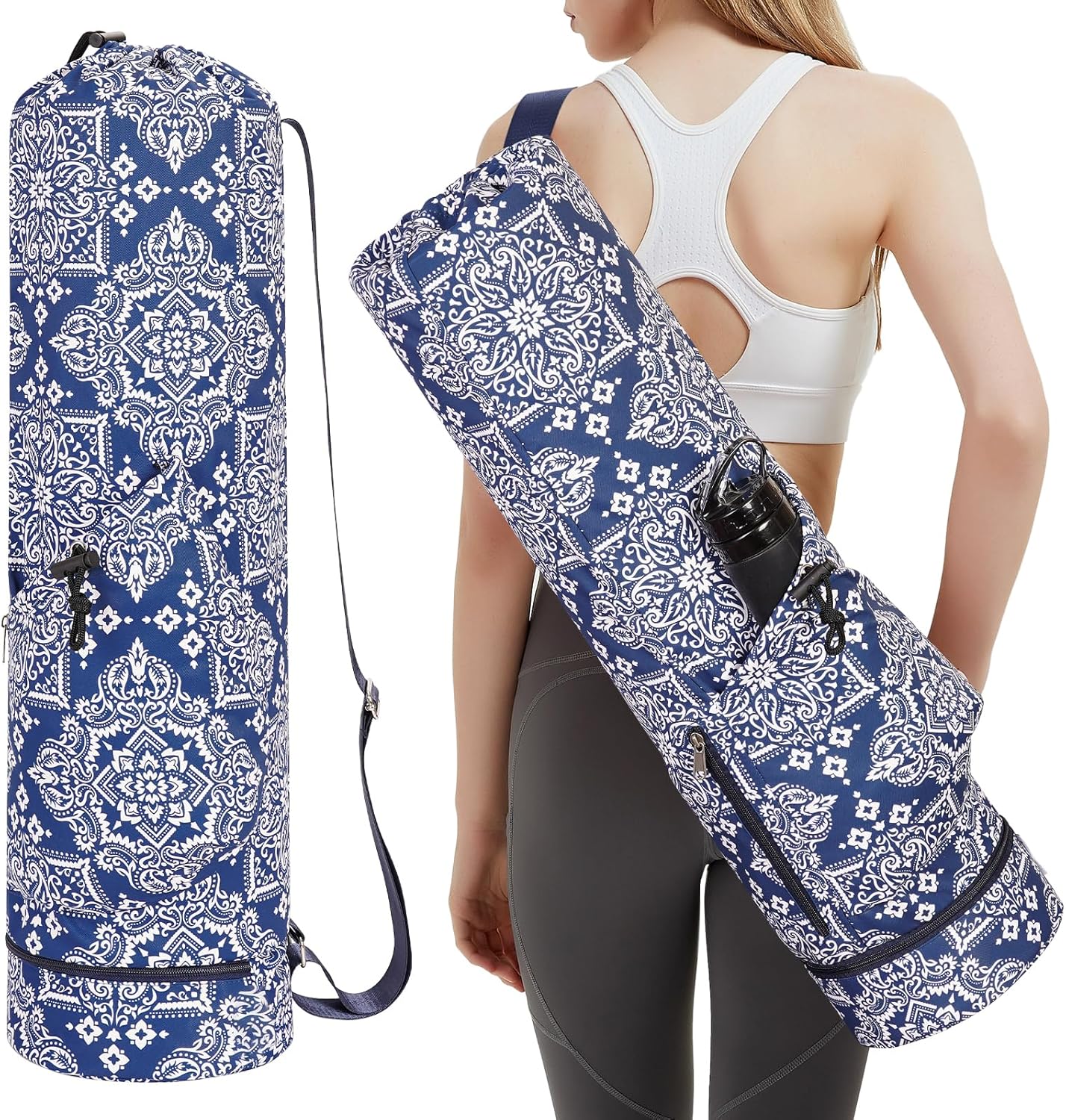 Yoga Mat Bag with Water Bottle Pocket & Wet Pocket for Women | Yoga mat carrier fits 1/8"-3/8" yoga mats, quick-access multi-pocket organization, lightweight for gym, Pilates & studio