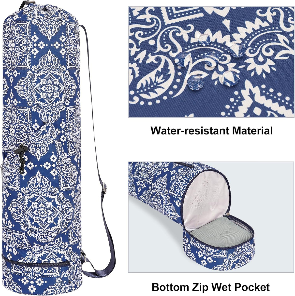 Yoga Mat Bag with Water Bottle Pocket & Wet Pocket for Women | Yoga mat carrier fits 1/8"-3/8" yoga mats, quick-access multi-pocket organization, lightweight for gym, Pilates & studio