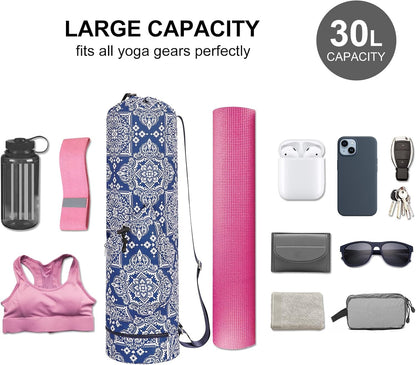Yoga Mat Bag with Water Bottle Pocket & Wet Pocket for Women | Yoga mat carrier fits 1/8"-3/8" yoga mats, quick-access multi-pocket organization, lightweight for gym, Pilates & studio