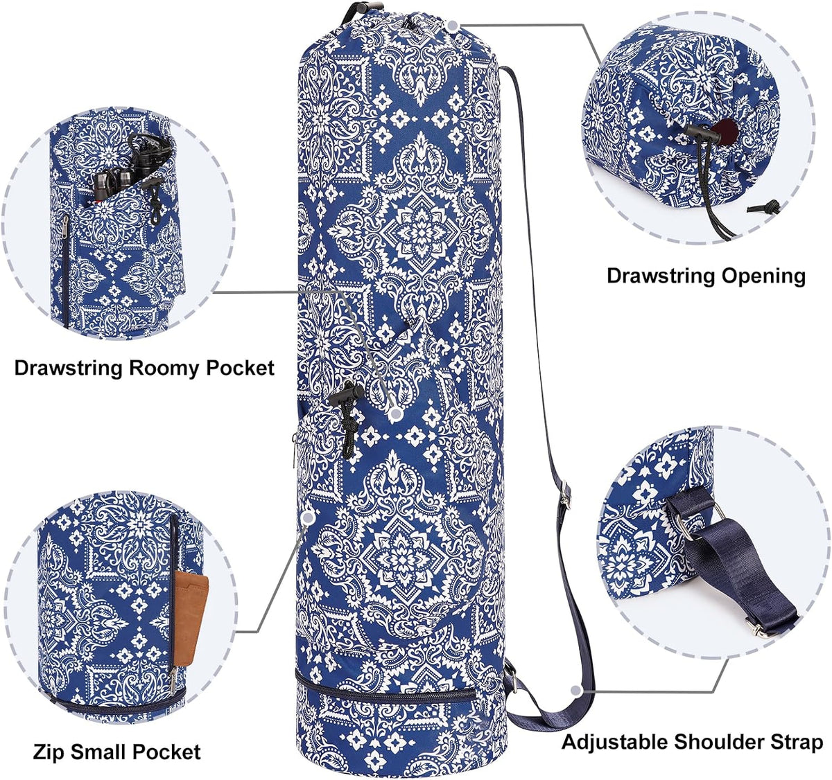 Yoga Mat Bag with Water Bottle Pocket & Wet Pocket for Women | Yoga mat carrier fits 1/8"-3/8" yoga mats, quick-access multi-pocket organization, lightweight for gym, Pilates & studio