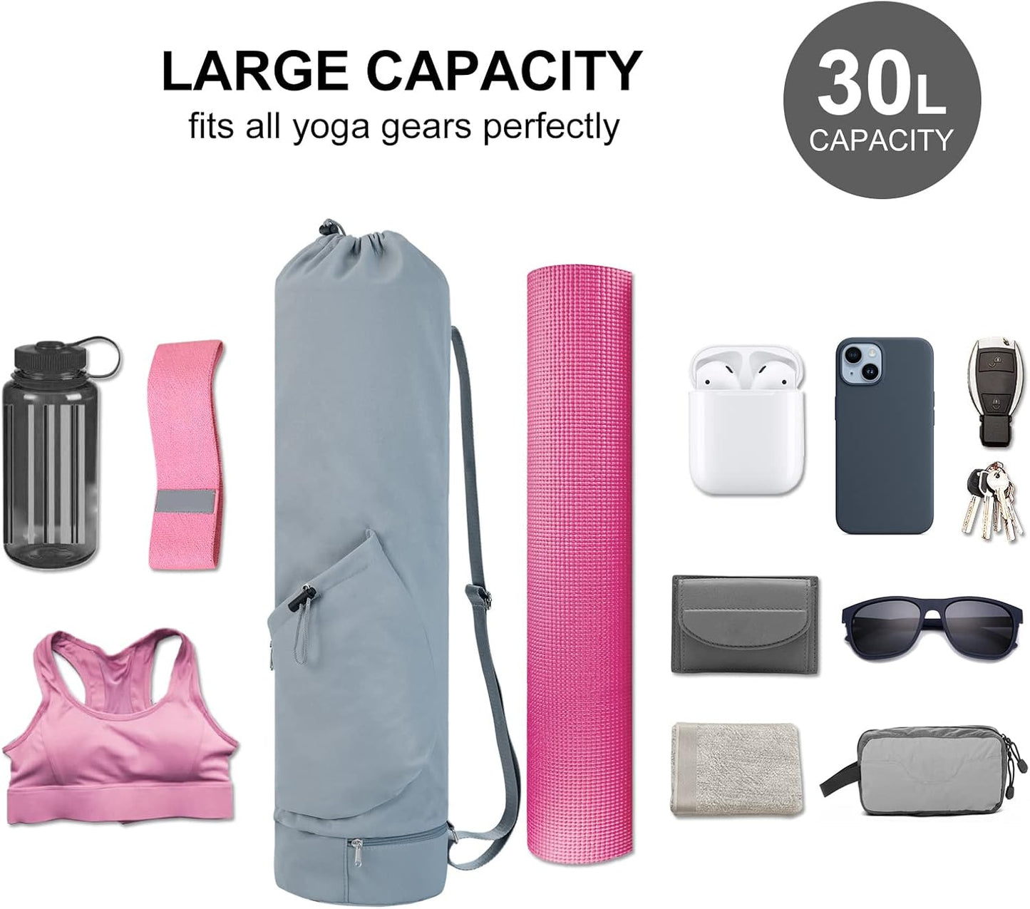 Yoga Mat Bag with Water Bottle Pocket & Wet Pocket for Women | Yoga mat carrier fits 1/8"-3/8" yoga mats, quick-access multi-pocket organization, lightweight for gym, Pilates & studio