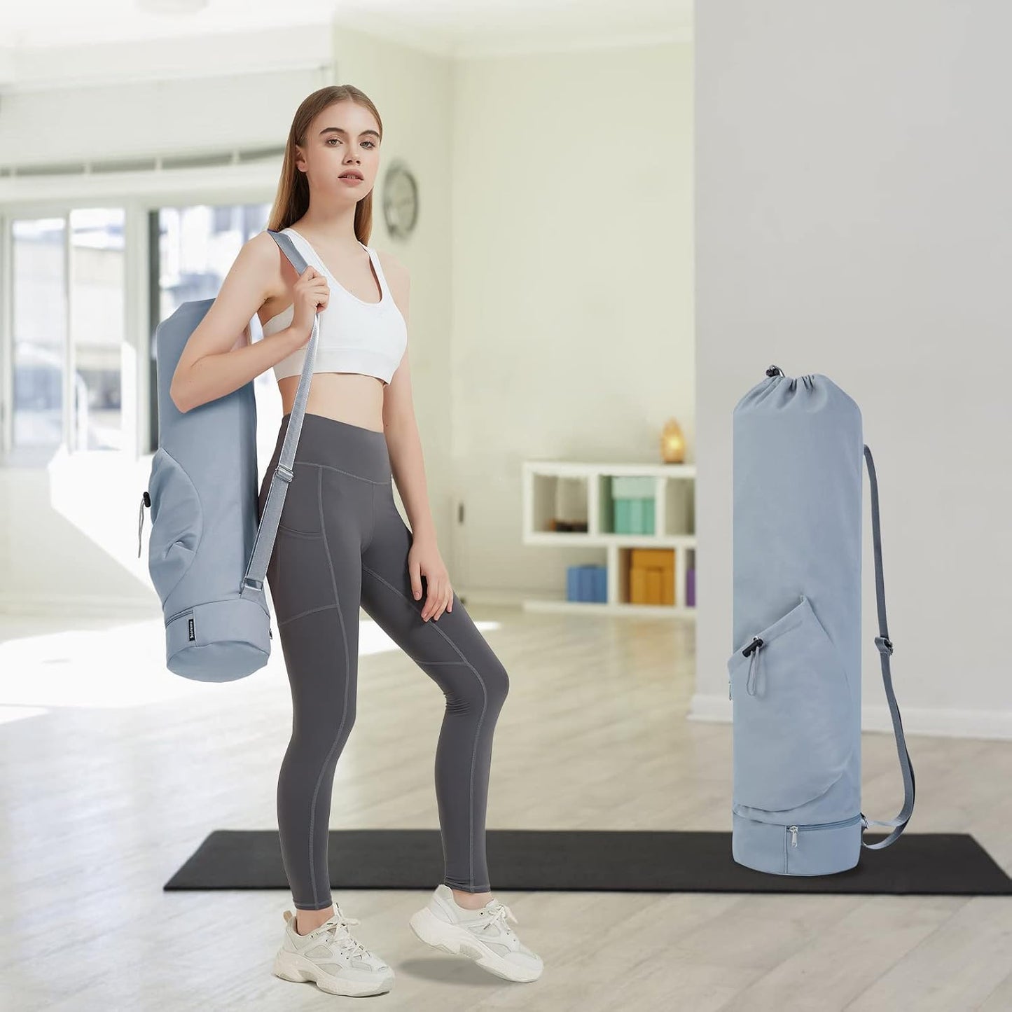 Yoga Mat Bag with Water Bottle Pocket & Wet Pocket for Women | Yoga mat carrier fits 1/8"-3/8" yoga mats, quick-access multi-pocket organization, lightweight for gym, Pilates & studio