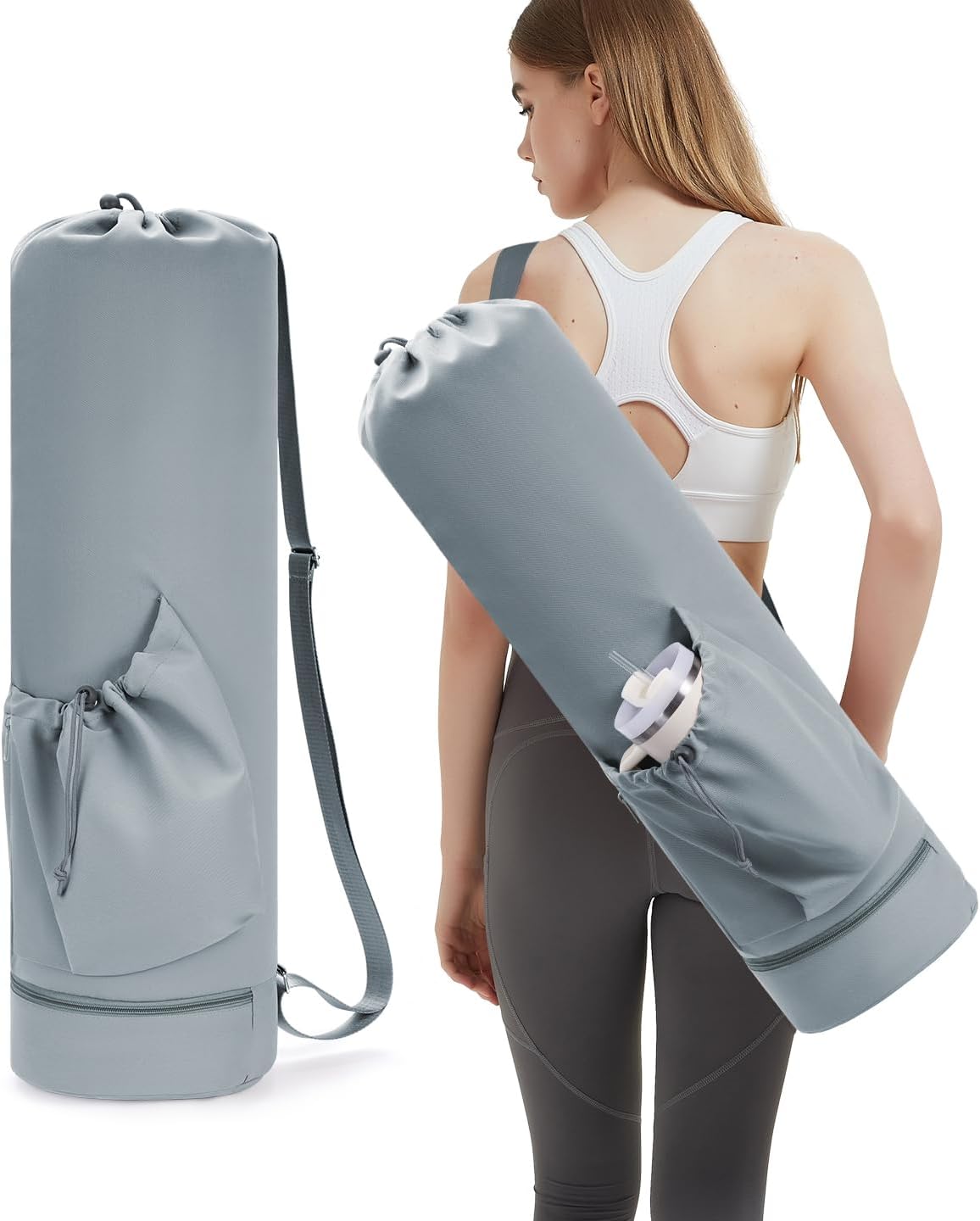 Yoga Mat Bag with Water Bottle Pocket & Wet Pocket for Women | Yoga mat carrier fits 1/8"-3/8" yoga mats, quick-access multi-pocket organization, lightweight for gym, Pilates & studio