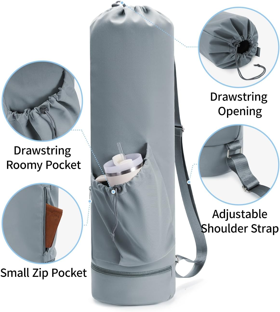 Yoga Mat Bag with Water Bottle Pocket & Wet Pocket for Women | Yoga mat carrier fits 1/8"-3/8" yoga mats, quick-access multi-pocket organization, lightweight for gym, Pilates & studio