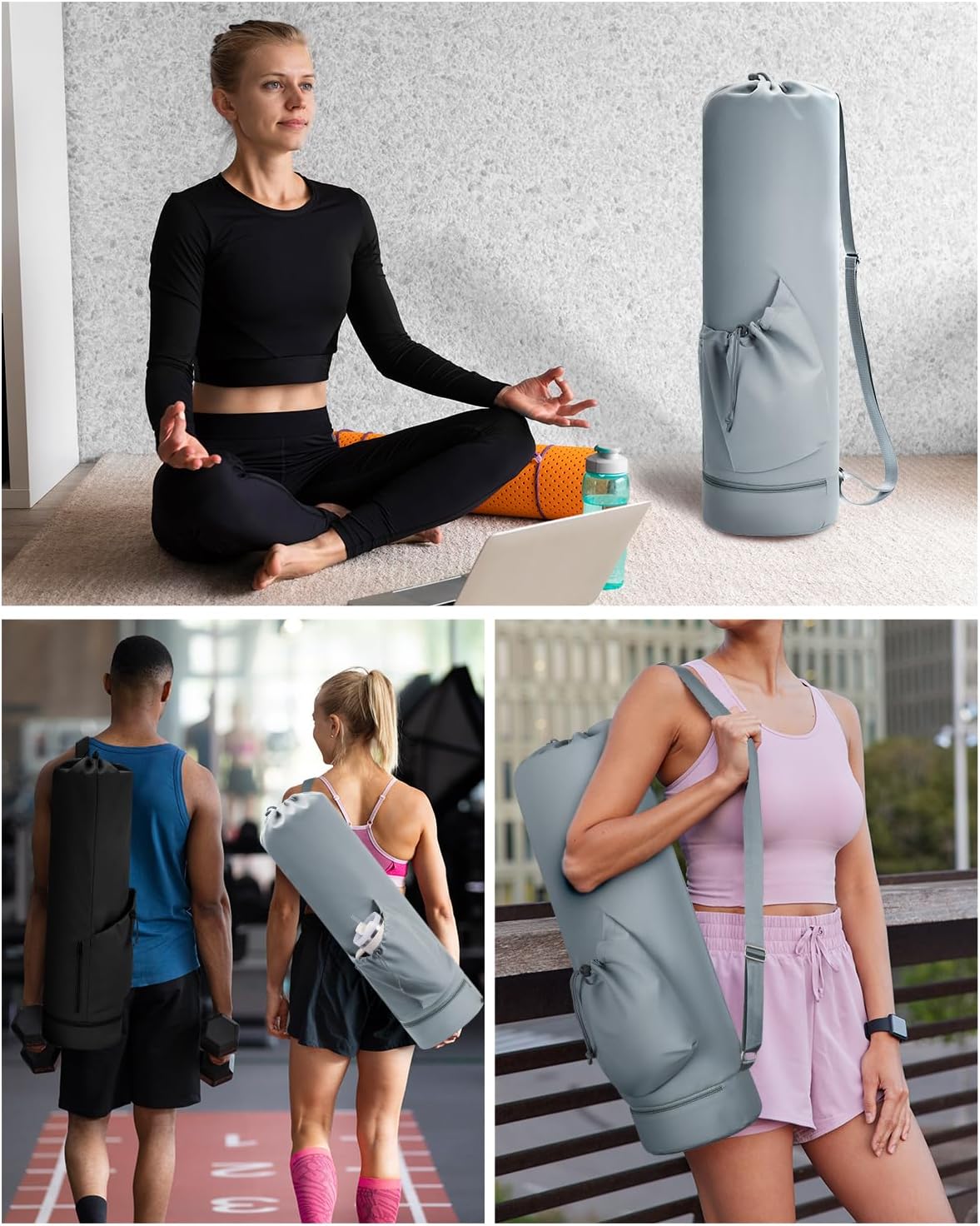 Yoga Mat Bag with Water Bottle Pocket & Wet Pocket for Women | Yoga mat carrier fits 1/8"-3/8" yoga mats, quick-access multi-pocket organization, lightweight for gym, Pilates & studio