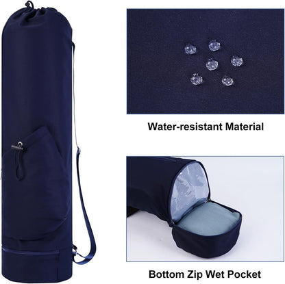 Yoga Mat Bag with Water Bottle Pocket & Wet Pocket for Women | Yoga mat carrier fits 1/8"-3/8" yoga mats, quick-access multi-pocket organization, lightweight for gym, Pilates & studio