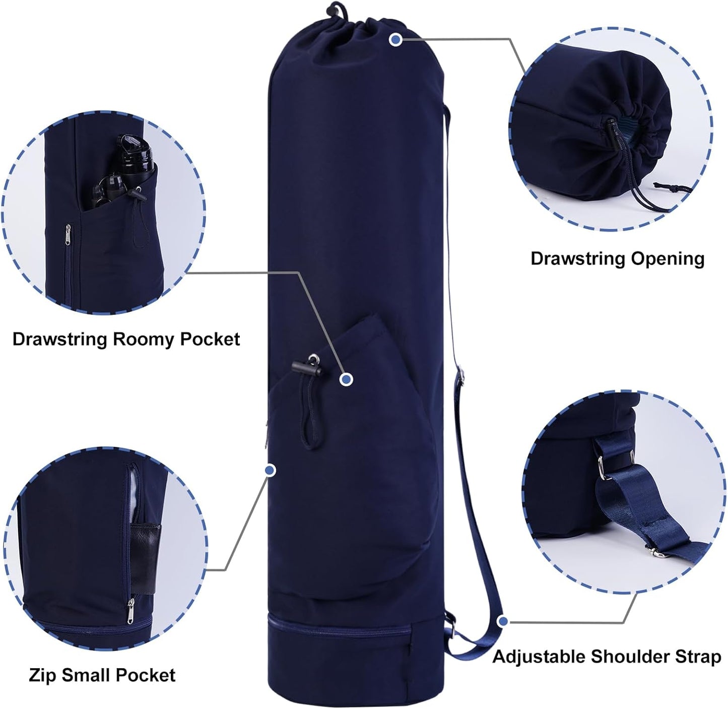 Yoga Mat Bag with Water Bottle Pocket & Wet Pocket for Women | Yoga mat carrier fits 1/8"-3/8" yoga mats, quick-access multi-pocket organization, lightweight for gym, Pilates & studio