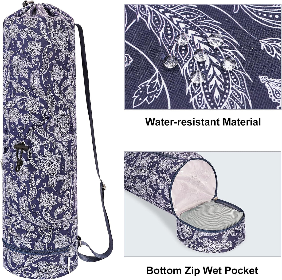 Yoga Mat Bag with Water Bottle Pocket & Wet Pocket for Women | Yoga mat carrier fits 1/8"-3/8" yoga mats, quick-access multi-pocket organization, lightweight for gym, Pilates & studio