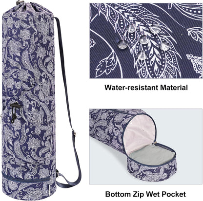 Yoga Mat Bag with Water Bottle Pocket & Wet Pocket for Women | Yoga mat carrier fits 1/8"-3/8" yoga mats, quick-access multi-pocket organization, lightweight for gym, Pilates & studio