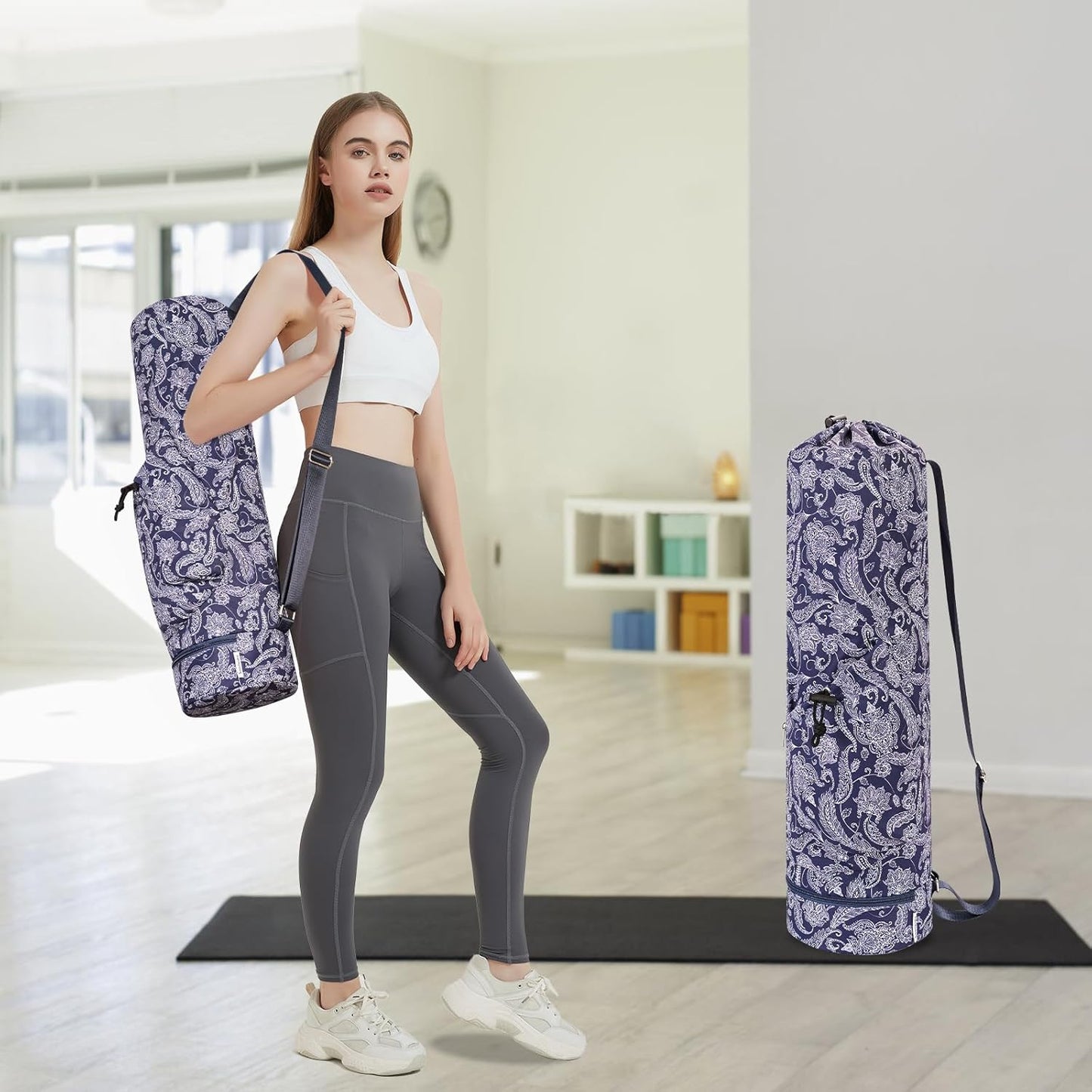 Yoga Mat Bag with Water Bottle Pocket & Wet Pocket for Women | Yoga mat carrier fits 1/8"-3/8" yoga mats, quick-access multi-pocket organization, lightweight for gym, Pilates & studio