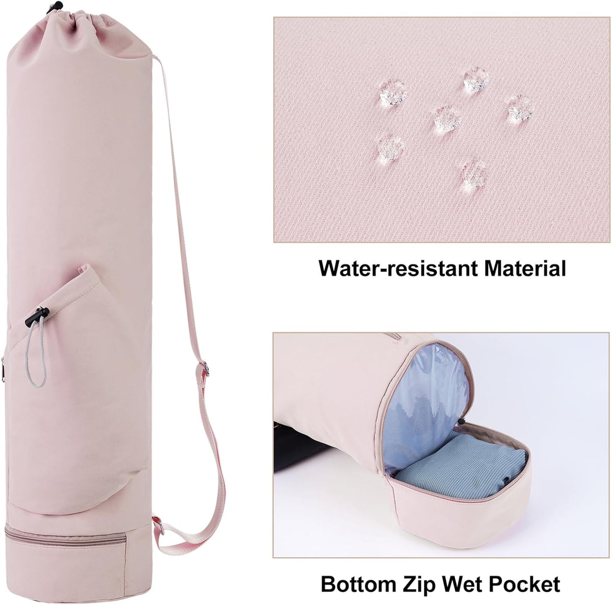 Yoga Mat Bag with Water Bottle Pocket & Wet Pocket for Women | Yoga mat carrier fits 1/8"-3/8" yoga mats, quick-access multi-pocket organization, lightweight for gym, Pilates & studio