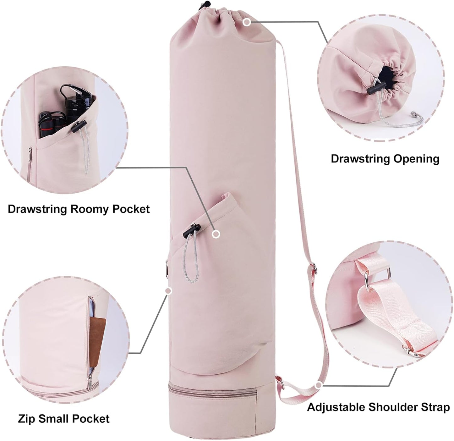 Yoga Mat Bag with Water Bottle Pocket & Wet Pocket for Women | Yoga mat carrier fits 1/8"-3/8" yoga mats, quick-access multi-pocket organization, lightweight for gym, Pilates & studio