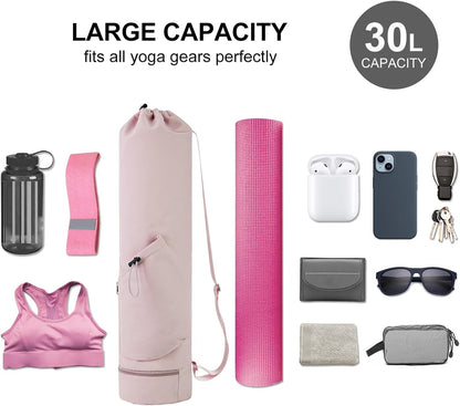 Yoga Mat Bag with Water Bottle Pocket & Wet Pocket for Women | Yoga mat carrier fits 1/8"-3/8" yoga mats, quick-access multi-pocket organization, lightweight for gym, Pilates & studio