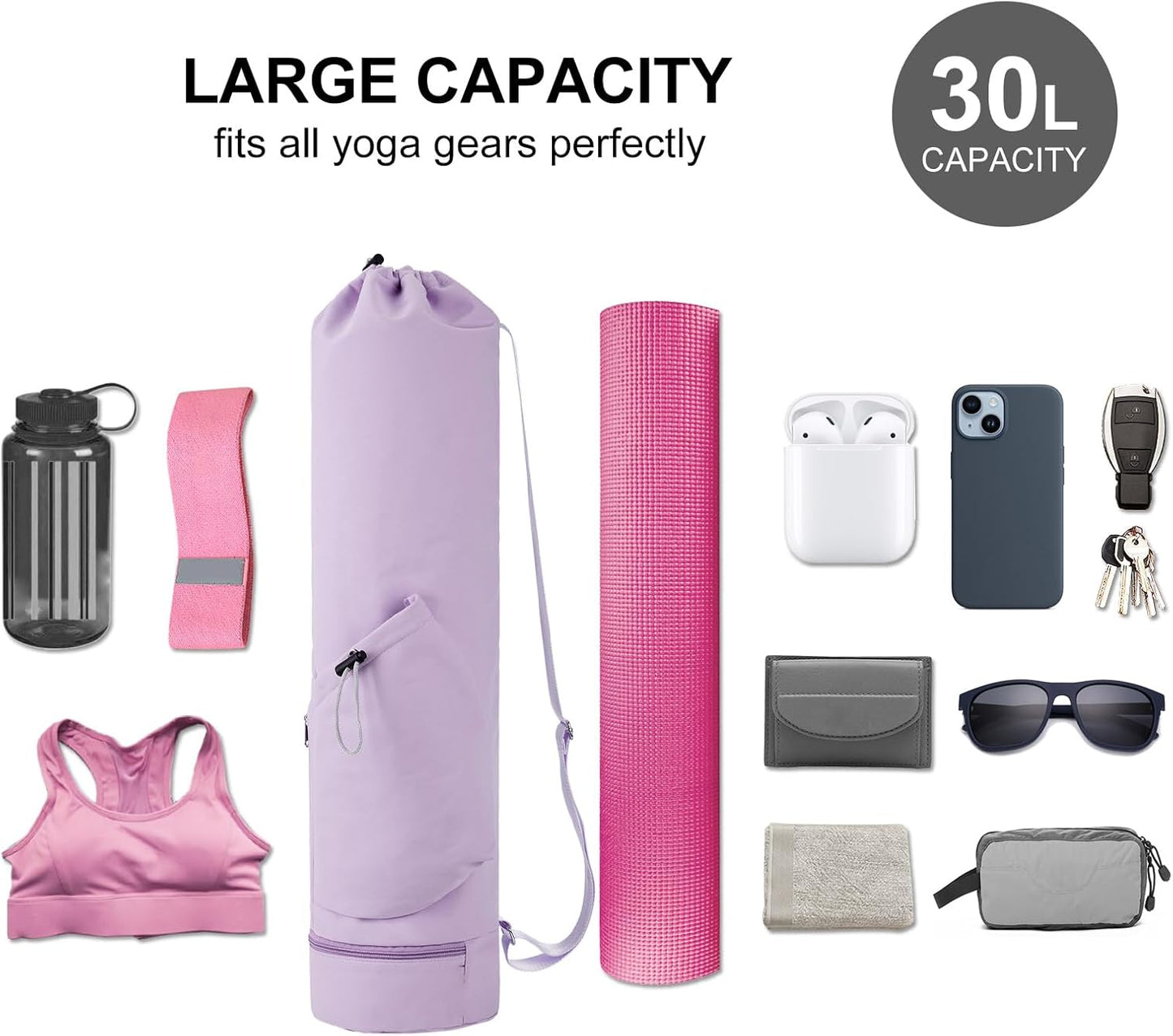 Yoga Mat Bag with Water Bottle Pocket & Wet Pocket for Women | Yoga mat carrier fits 1/8"-3/8" yoga mats, quick-access multi-pocket organization, lightweight for gym, Pilates & studio