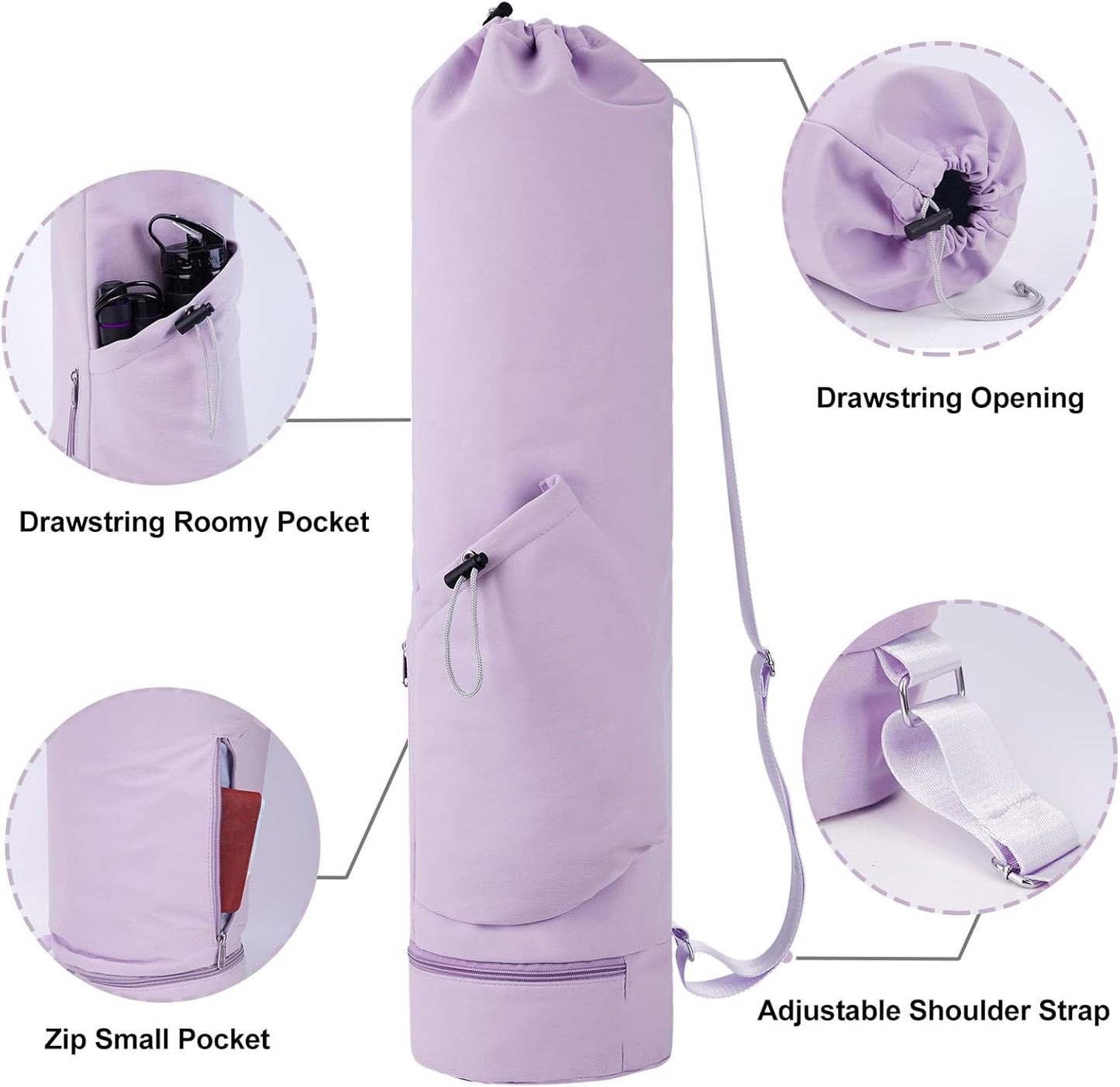 Yoga Mat Bag with Water Bottle Pocket & Wet Pocket for Women | Yoga mat carrier fits 1/8"-3/8" yoga mats, quick-access multi-pocket organization, lightweight for gym, Pilates & studio