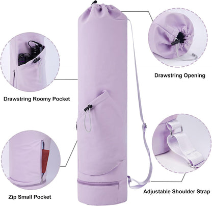Yoga Mat Bag with Water Bottle Pocket & Wet Pocket for Women | Yoga mat carrier fits 1/8"-3/8" yoga mats, quick-access multi-pocket organization, lightweight for gym, Pilates & studio