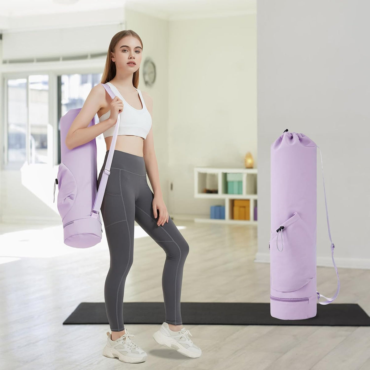 Yoga Mat Bag with Water Bottle Pocket & Wet Pocket for Women | Yoga mat carrier fits 1/8"-3/8" yoga mats, quick-access multi-pocket organization, lightweight for gym, Pilates & studio