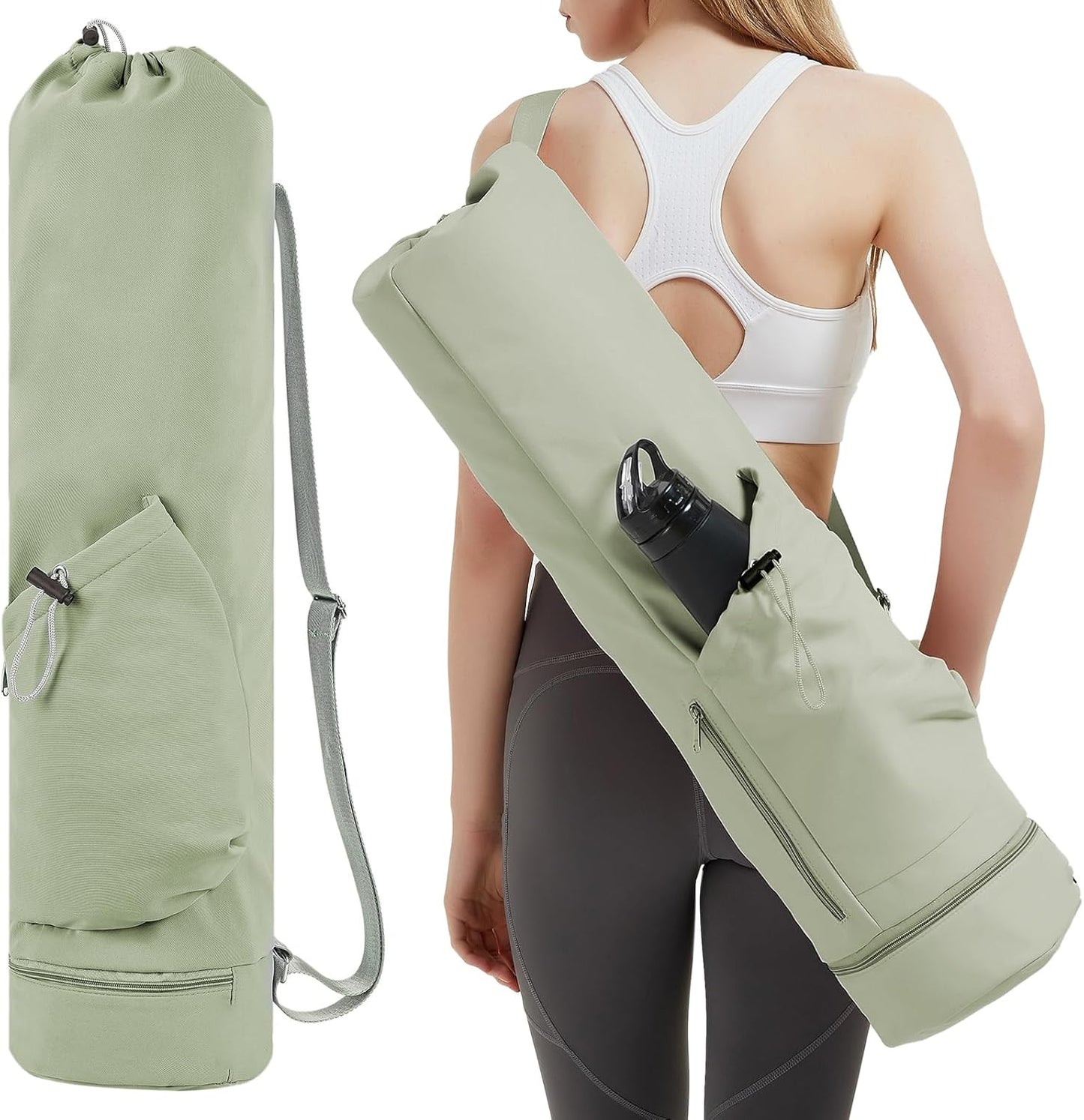 Yoga Mat Bag with Water Bottle Pocket & Wet Pocket for Women | Yoga mat carrier fits 1/8"-3/8" yoga mats, quick-access multi-pocket organization, lightweight for gym, Pilates & studio