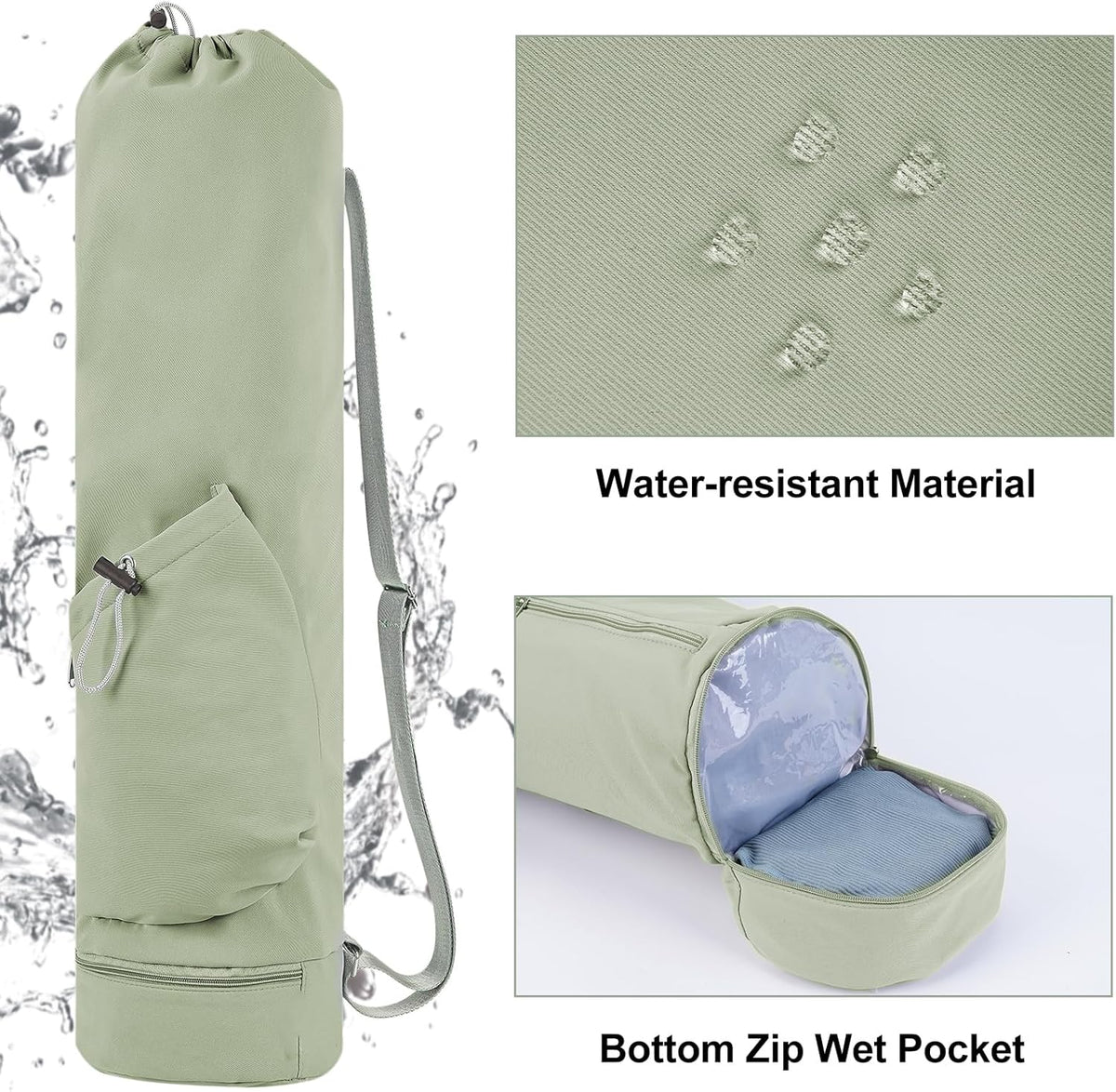 Yoga Mat Bag with Water Bottle Pocket & Wet Pocket for Women | Yoga mat carrier fits 1/8"-3/8" yoga mats, quick-access multi-pocket organization, lightweight for gym, Pilates & studio