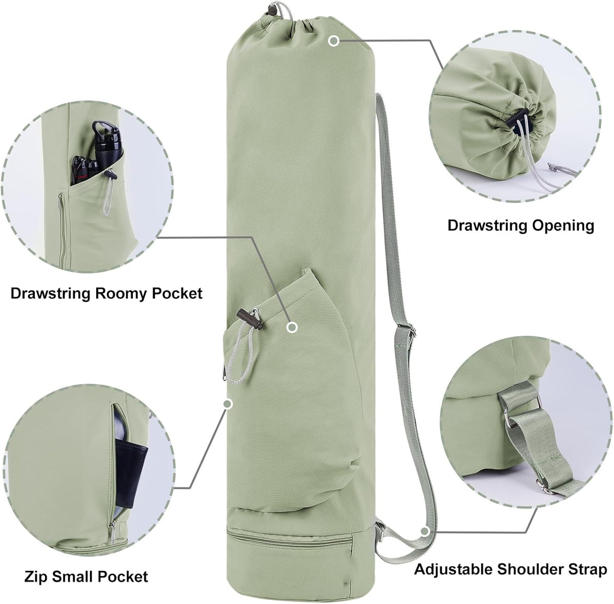 Yoga Mat Bag with Water Bottle Pocket & Wet Pocket for Women | Yoga mat carrier fits 1/8"-3/8" yoga mats, quick-access multi-pocket organization, lightweight for gym, Pilates & studio