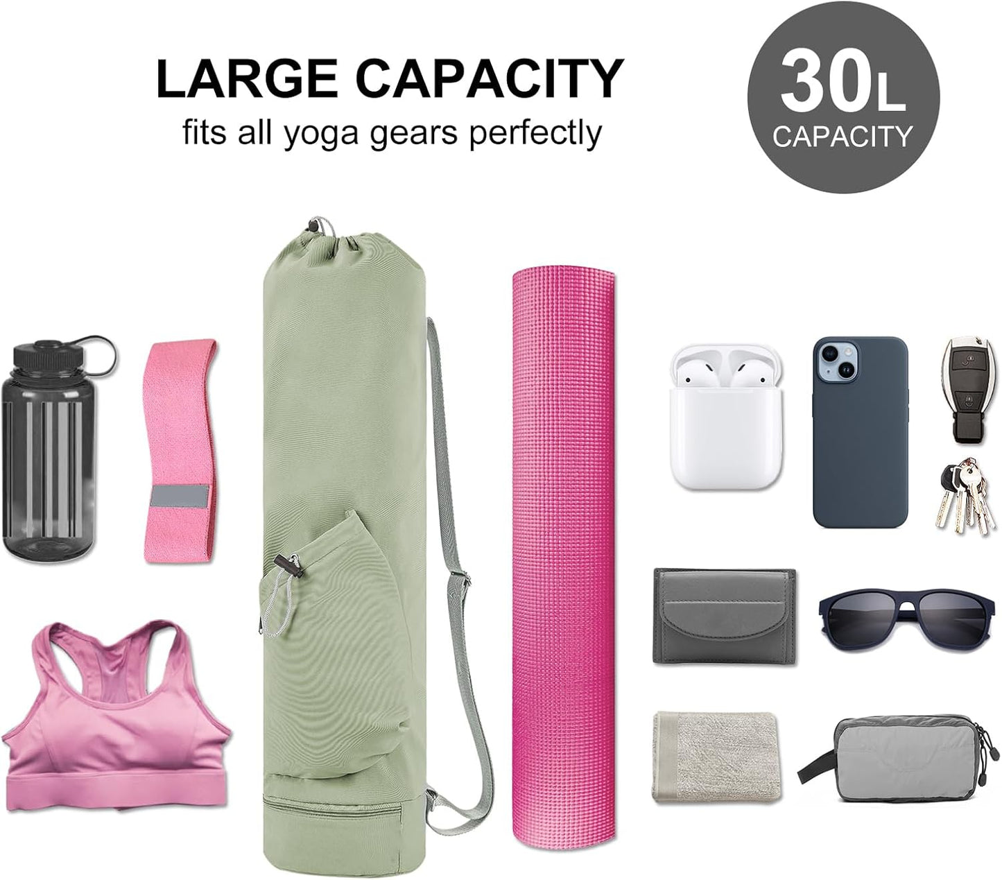 Yoga Mat Bag with Water Bottle Pocket & Wet Pocket for Women | Yoga mat carrier fits 1/8"-3/8" yoga mats, quick-access multi-pocket organization, lightweight for gym, Pilates & studio