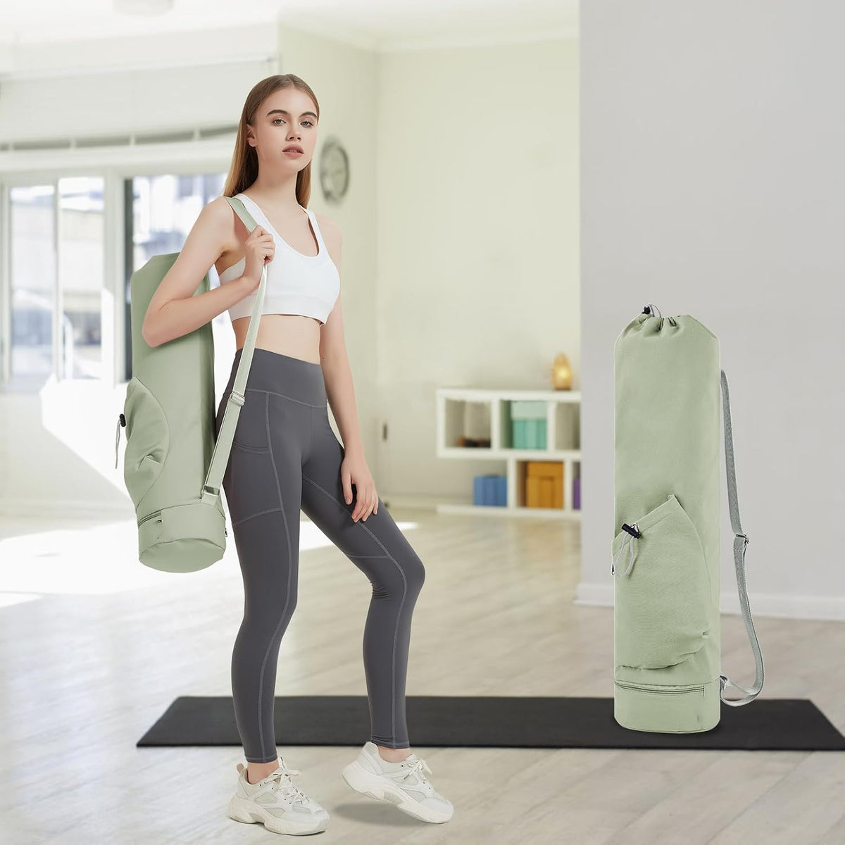 Yoga Mat Bag with Water Bottle Pocket & Wet Pocket for Women | Yoga mat carrier fits 1/8"-3/8" yoga mats, quick-access multi-pocket organization, lightweight for gym, Pilates & studio