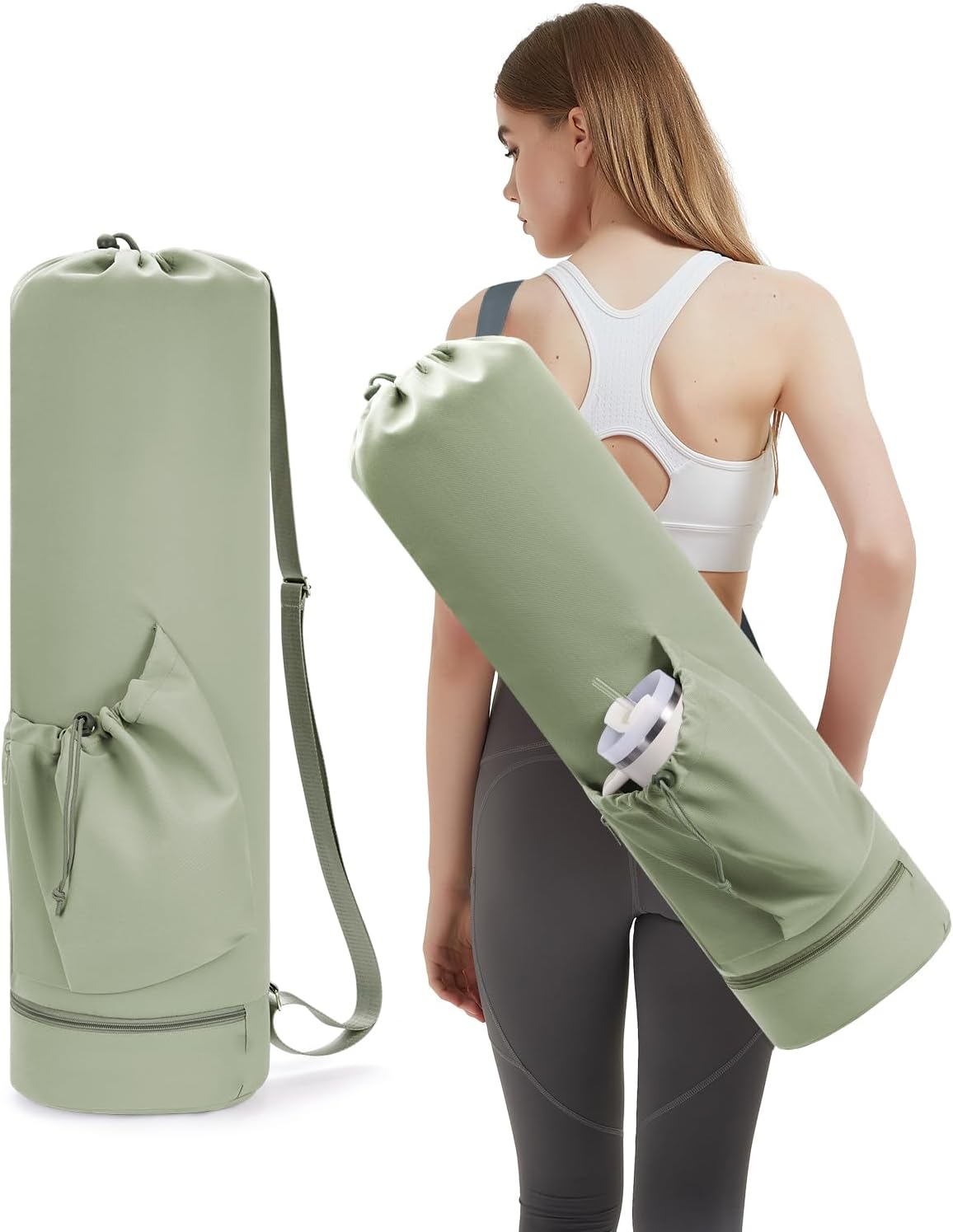 Yoga Mat Bag with Water Bottle Pocket & Wet Pocket for Women | Yoga mat carrier fits 1/8"-3/8" yoga mats, quick-access multi-pocket organization, lightweight for gym, Pilates & studio