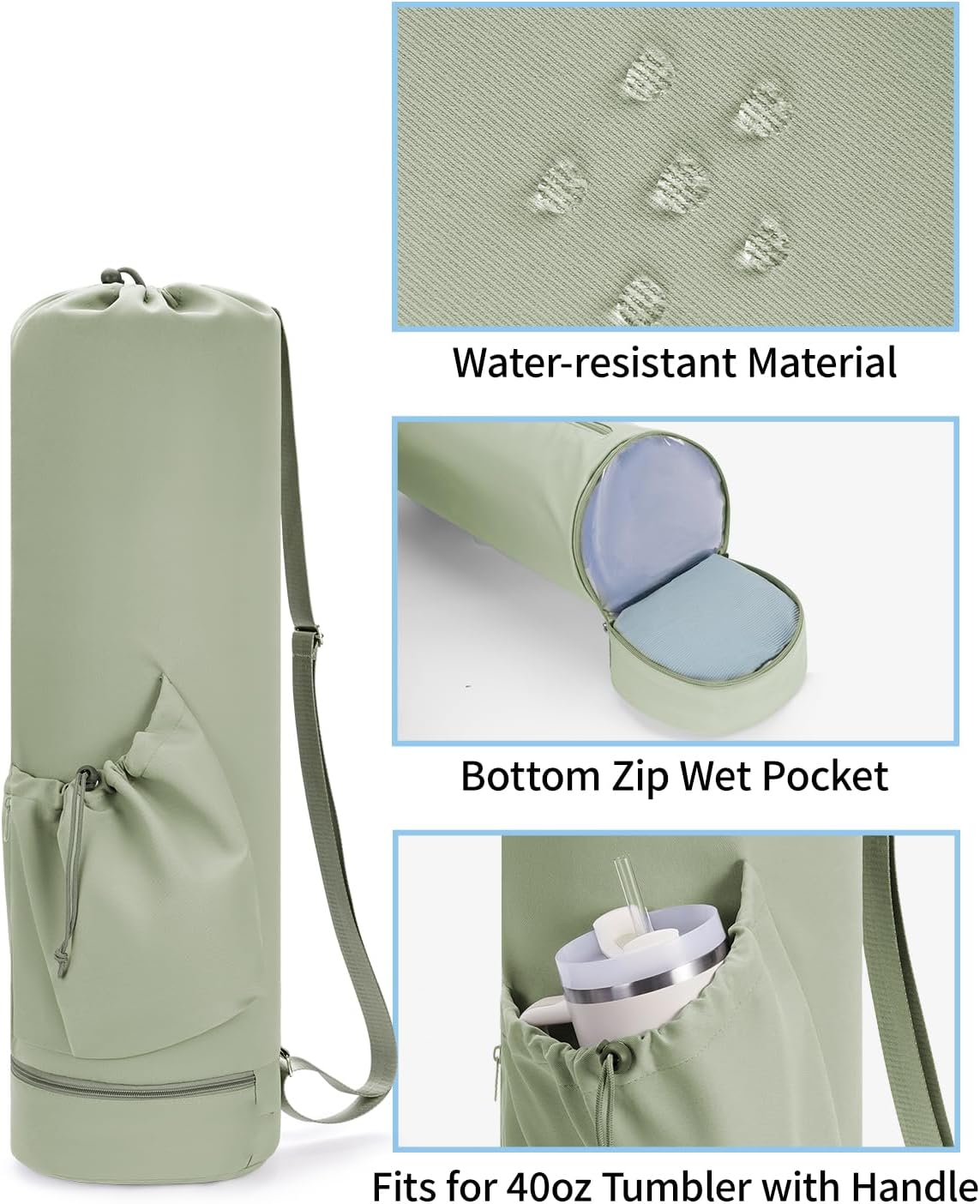 Yoga Mat Bag with Water Bottle Pocket & Wet Pocket for Women | Yoga mat carrier fits 1/8"-3/8" yoga mats, quick-access multi-pocket organization, lightweight for gym, Pilates & studio