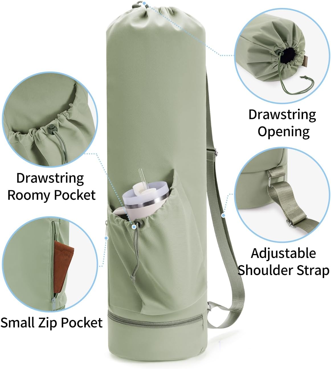 Yoga Mat Bag with Water Bottle Pocket & Wet Pocket for Women | Yoga mat carrier fits 1/8"-3/8" yoga mats, quick-access multi-pocket organization, lightweight for gym, Pilates & studio
