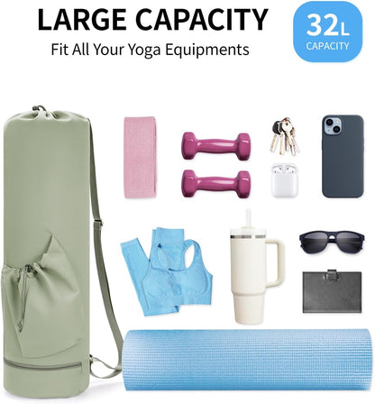 Yoga Mat Bag with Water Bottle Pocket & Wet Pocket for Women | Yoga mat carrier fits 1/8"-3/8" yoga mats, quick-access multi-pocket organization, lightweight for gym, Pilates & studio