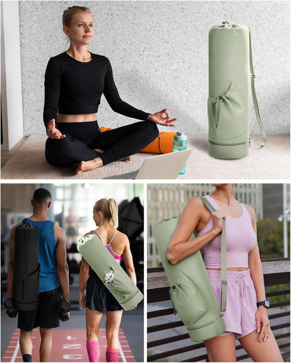Yoga Mat Bag with Water Bottle Pocket & Wet Pocket for Women | Yoga mat carrier fits 1/8"-3/8" yoga mats, quick-access multi-pocket organization, lightweight for gym, Pilates & studio