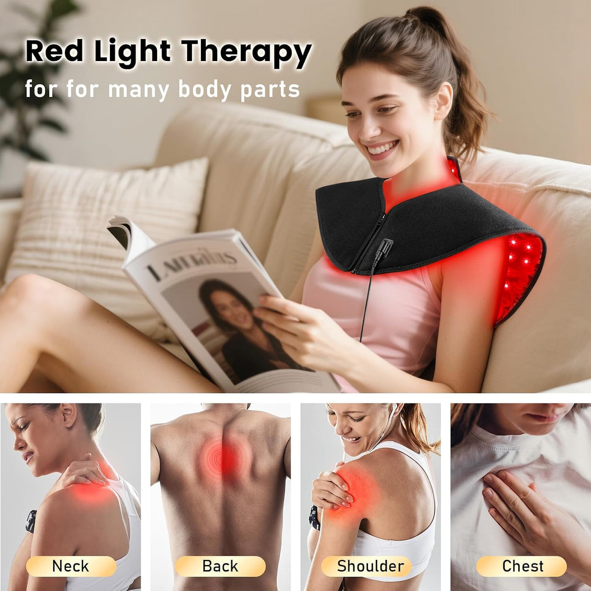 Red Light Therapy for Body, Infrared Light Therapy for Neck and Shoulder at Indoor, Neck Massager, Pain Relief, 194 LEDs, 660nm & 850nm, 30W High Power