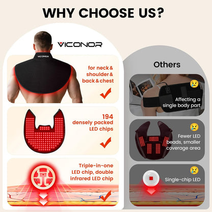 Red Light Therapy for Body, Infrared Light Therapy for Neck and Shoulder at Indoor, Neck Massager, Pain Relief, 194 LEDs, 660nm & 850nm, 30W High Power