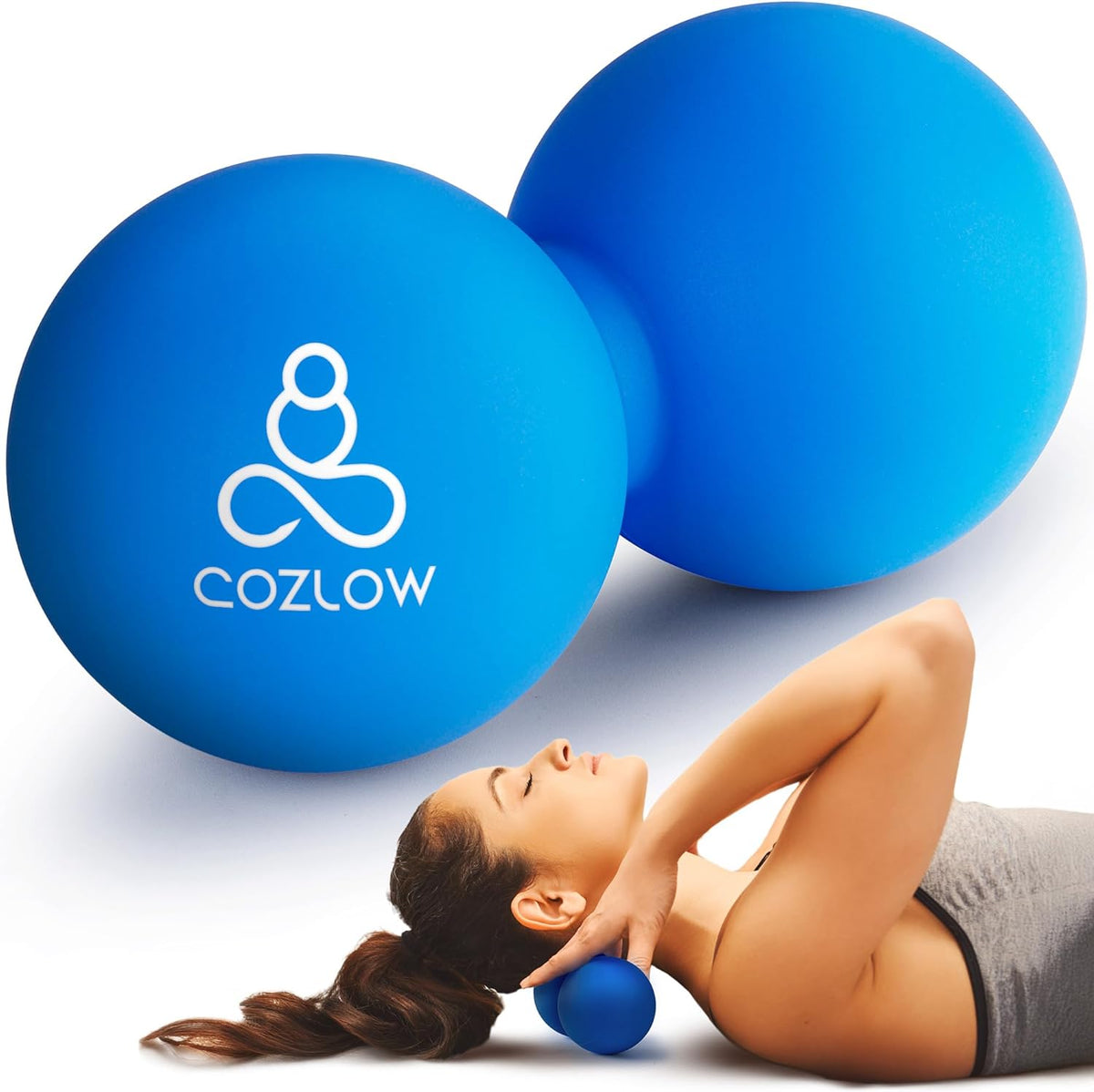 Peanut Massage Ball - Deep Tissue Therapy, Pain Relief - Cobalt Blue | 5" double lacrosse silicone massage ball, trigger point roller for mobility, acupressure tool for myofascial release