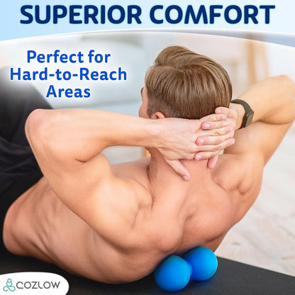 Peanut Massage Ball - Deep Tissue Therapy, Pain Relief - Cobalt Blue | 5" double lacrosse silicone massage ball, trigger point roller for mobility, acupressure tool for myofascial release