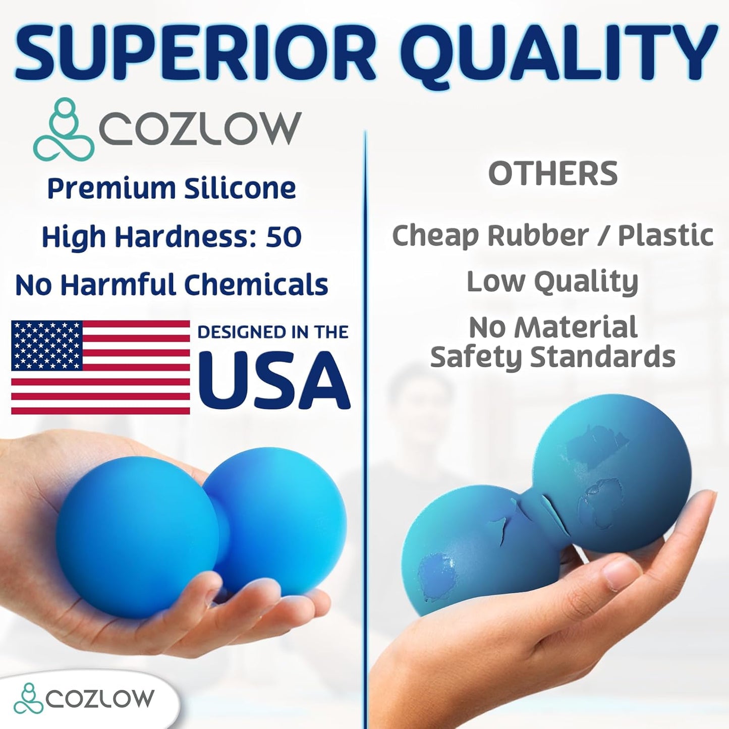 Peanut Massage Ball - Deep Tissue Therapy, Pain Relief - Cobalt Blue | 5" double lacrosse silicone massage ball, trigger point roller for mobility, acupressure tool for myofascial release