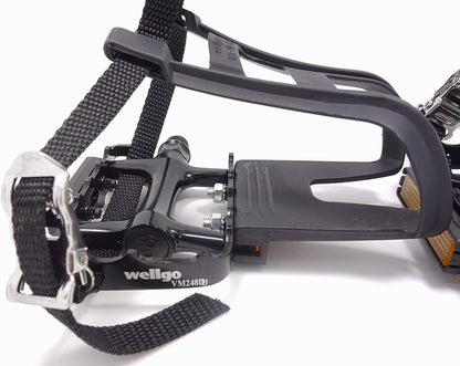 Bike Pedals with Clips and Straps for Outdoor Cycling and Indoor Stationary Bike 9/16-Inch Spindle Resin/Alloy Bicycle Pedals