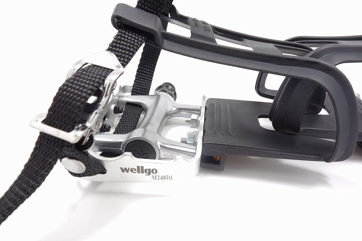 Bike Pedals with Clips and Straps for Outdoor Cycling and Indoor Stationary Bike 9/16-Inch Spindle Resin/Alloy Bicycle Pedals