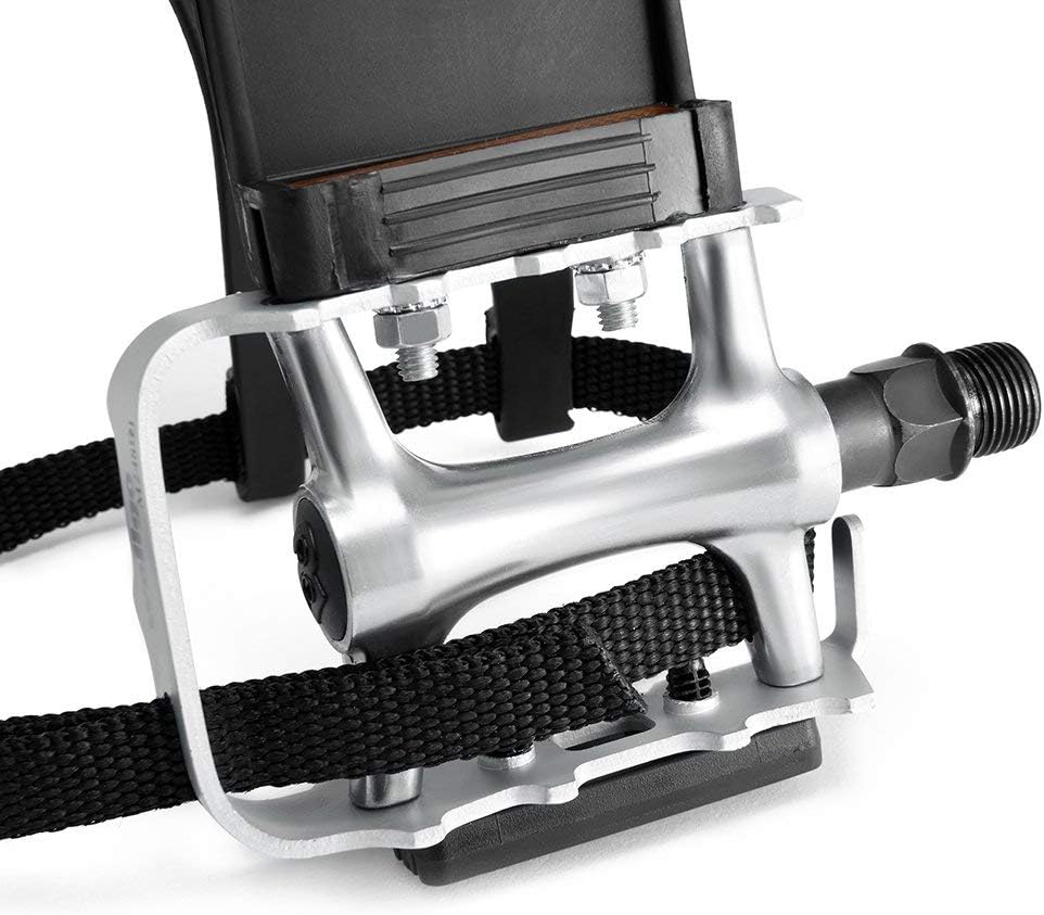 Bike Pedals with Clips and Straps for Outdoor Cycling and Indoor Stationary Bike 9/16-Inch Spindle Resin/Alloy Bicycle Pedals