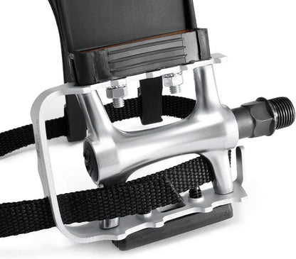 Bike Pedals with Clips and Straps for Outdoor Cycling and Indoor Stationary Bike 9/16-Inch Spindle Resin/Alloy Bicycle Pedals