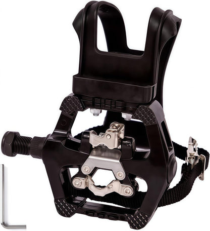 Pro-Grade SPD Spin Bike Pedals and Straps/Toe Clip for Indoor Exercise Cycling & Spin Peloton/Schwinn/Sunny/Bikes Compatible, 9/16" Axle with Sealed Bearings + 12-Month Warranty