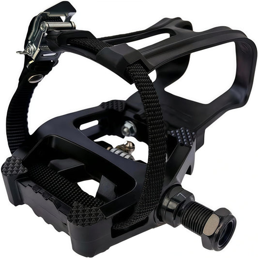 Pro-Grade SPD Spin Bike Pedals and Straps/Toe Clip for Indoor Exercise Cycling & Spin Peloton/Schwinn/Sunny/Bikes Compatible, 9/16" Axle with Sealed Bearings + 12-Month Warranty