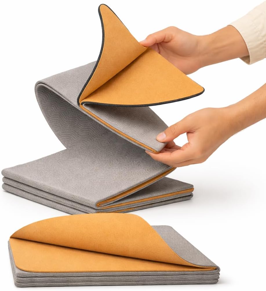 TRUE FOLDING Cork Yoga Mat 5mm Thick - Not Rolled, Fits in Backpack & Carry-On - Non-Slip Portable Mat for Travel, Pilates & Gym