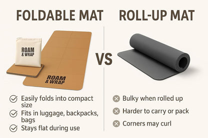 TRUE FOLDING Cork Yoga Mat 5mm Thick - Not Rolled, Fits in Backpack & Carry-On - Non-Slip Portable Mat for Travel, Pilates & Gym