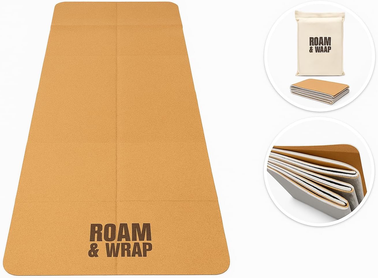 TRUE FOLDING Cork Yoga Mat 5mm Thick - Not Rolled, Fits in Backpack & Carry-On - Non-Slip Portable Mat for Travel, Pilates & Gym