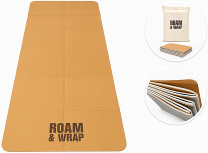 TRUE FOLDING Cork Yoga Mat 5mm Thick - Not Rolled, Fits in Backpack & Carry-On - Non-Slip Portable Mat for Travel, Pilates & Gym
