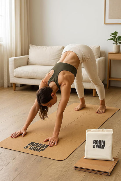 TRUE FOLDING Cork Yoga Mat 5mm Thick - Not Rolled, Fits in Backpack & Carry-On - Non-Slip Portable Mat for Travel, Pilates & Gym
