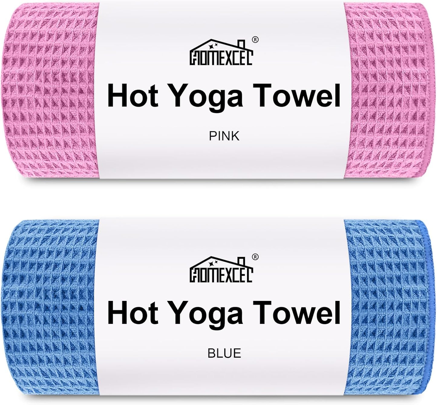 Hot Yoga Towels 2 Pack, (26.5" x 72") Non-Slip & Ultra-Absorbent Microfiber Yoga Mat Towels for Hot Yoga, Pilates, Exercise, Fitness, Bikram and Workout, Blue/Pink