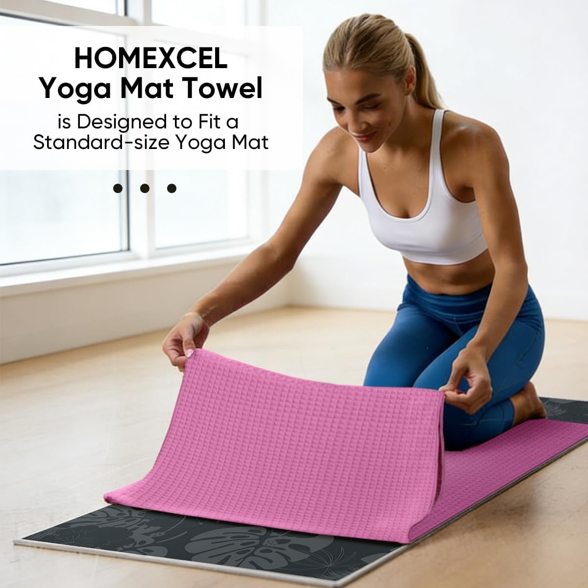 Hot Yoga Towels 2 Pack, (26.5" x 72") Non-Slip & Ultra-Absorbent Microfiber Yoga Mat Towels for Hot Yoga, Pilates, Exercise, Fitness, Bikram and Workout, Blue/Pink