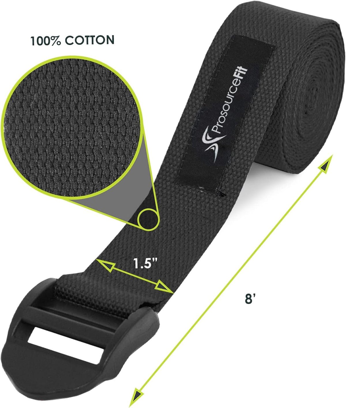Durable Cotton Cinch Buckle Yoga Strap for Stretching, Flexibility & Physical Therapy